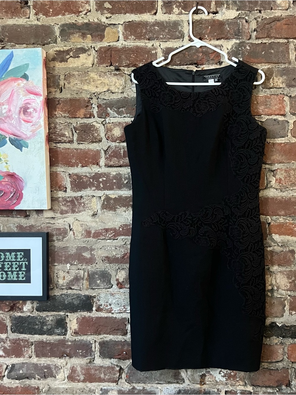 Peruvian Connection Black Sleeveless Sheath Dress with Textured Embroidery